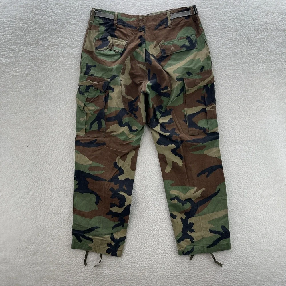 VTG Military BDU Pants Mens Medium Short Green Brown Woodland Camo Cargo Canvas